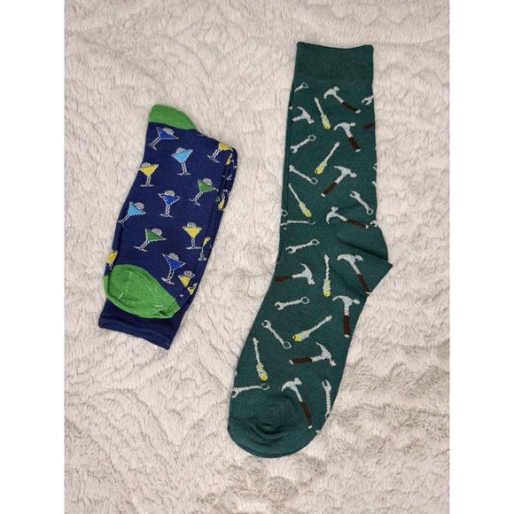 Men's Novelty Crew Socks Bundle Tools & Martini Print Sz 10-13 - Picture 1 of 6